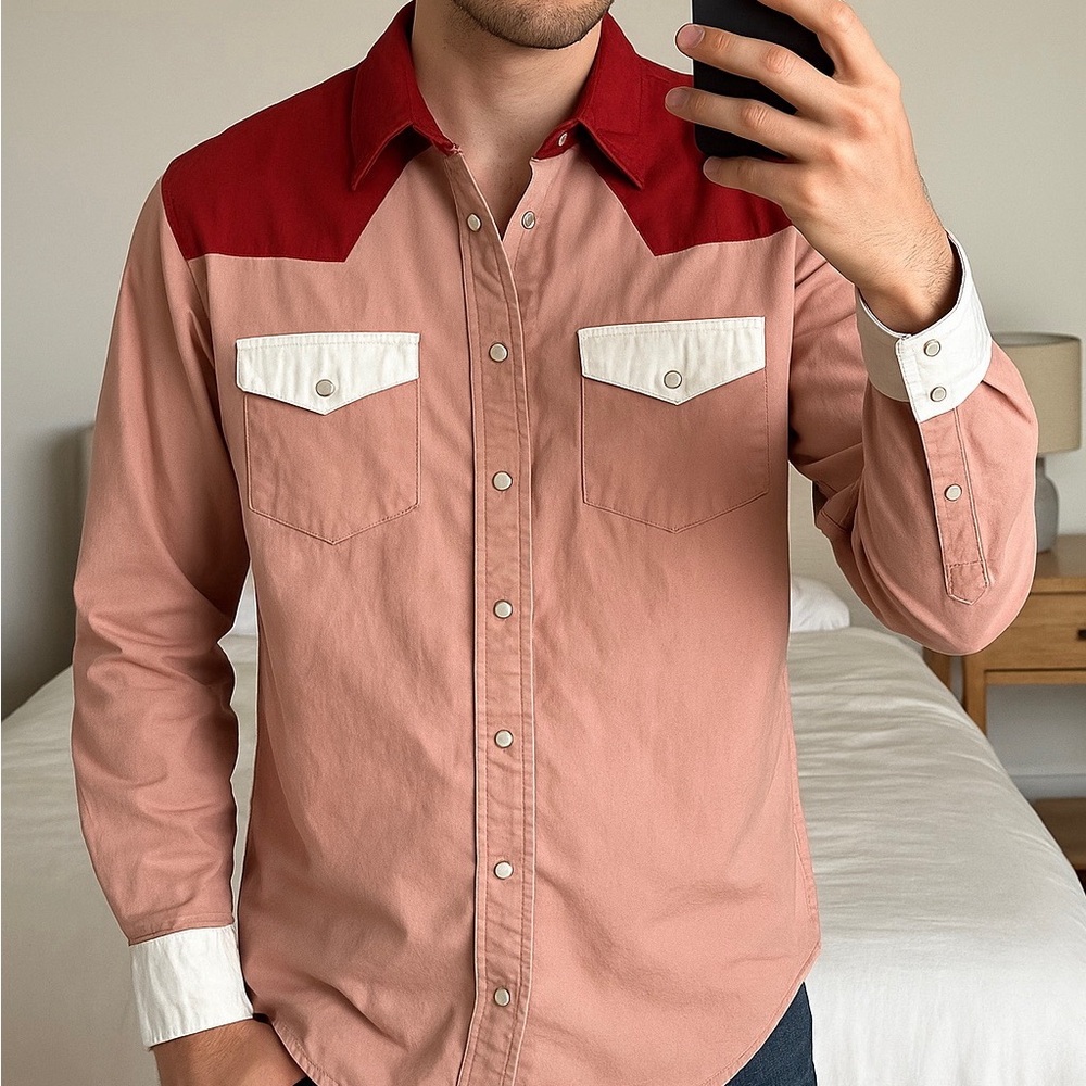 Sandro Men's Red and Pink Casual Button Down Shirt